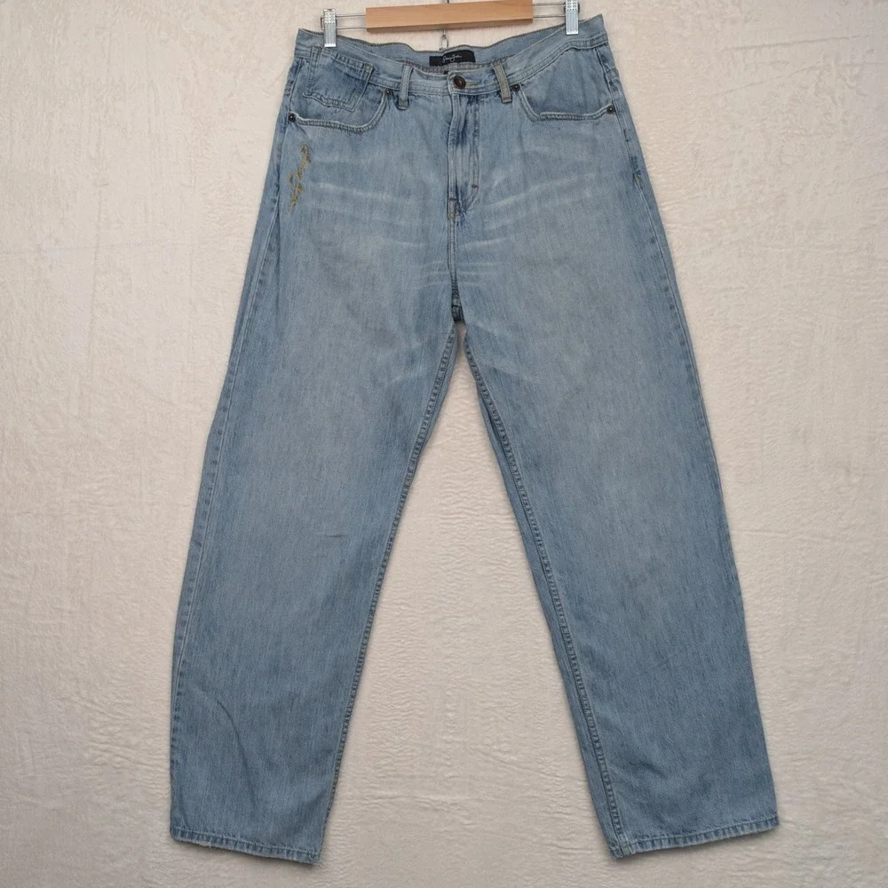 VTG Sean John Jeans Men's 34X32 Light Wash Blue Straight Baggy Embroidered‎ Y2K